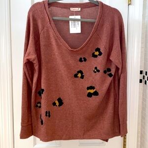 Anthropologie Maronie brown long sleeve printed top. NWT. Size Medium.